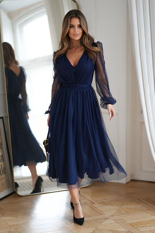 Βραδινό Φόρεμα Με Ελαφρώς Φουντωτή Φούστα Σε Navy Blue