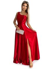 Robe longue élégante en satin à une épaule - Rouge