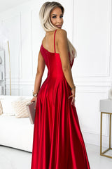 Robe longue élégante en satin à une épaule - Rouge
