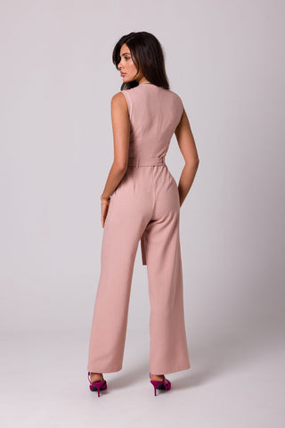 Ολόσωμη φόρμα σε ροζ με τσέπες και ζώνη
