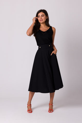 Ψηλόμεση midi φούστα με διακοσμητικά κουμπιά - Μαύρη