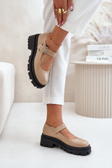 Chaussures pour femme à boucle réglable en cuir écologique - Sable