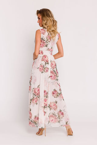 Μάξι Φόρεμα Σιφόν λευκό με λουλούδια