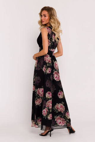 Μάξι Φόρεμα Σιφόν μαύρο με λουλούδια