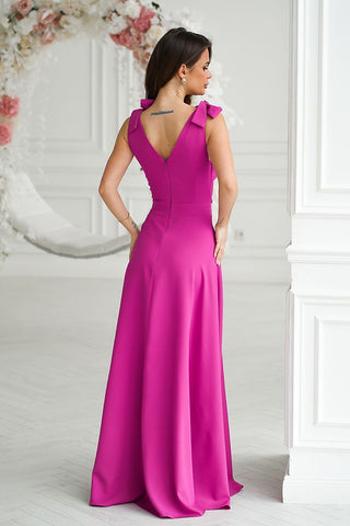 Μακρύ Φόρεμα Με Σκίσιμο Σκούρο Ροζ