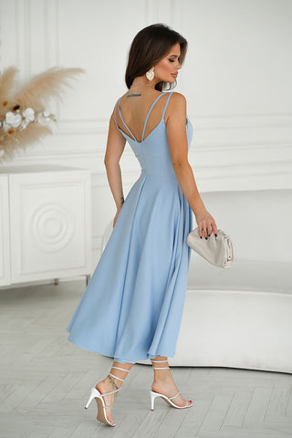Midi Φόρεμα Ελαφρώς Φαρδύ Με Τιράντες Σε γαλάζιο