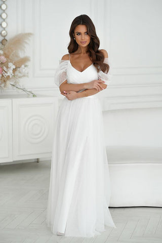 Μακρύ Φόρεμα Σε Ισπανικό Στιλ Λευκό