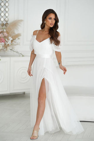 Μακρύ Φόρεμα Σε Ισπανικό Στιλ Λευκό
