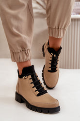 Bottes basses pour femme avec isolation en cuir écologique - Beige