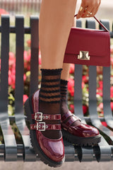 Chaussures femme en cuir verni bordeaux à brides