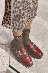 Chaussures rouges en cuir verni à brides pour femme
