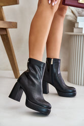 Bottines à talons en cuir pour femme - Noir