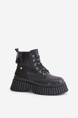 Bottines en cuir pour femme avec semelle tracteur moderne - Noir