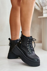 Bottines en cuir pour femme avec semelle tracteur moderne - Noir