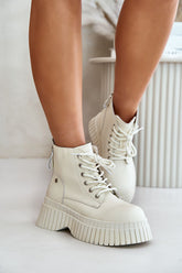 Bottines en cuir pour femme avec semelle tracteur moderne - Beige