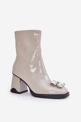 Bottines en cuir verni à boucle pour femme - Gris