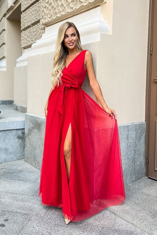 Μακρύ Φόρεμα Από Αέρινο Ύφασμα Σε κόκκινο