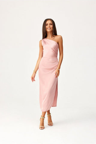 Βραδινό φόρεμα με έναν ώμο ροζ