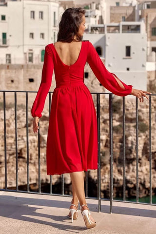 Κοκτέιλ Midi Φόρεμα Με Μακριά Μανίκια Κόκκινο