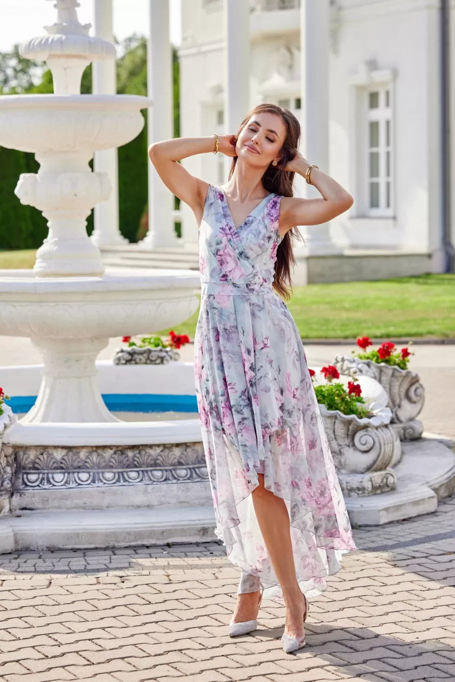 Κοκτέιλ Maxi Φόρεμα Σε Όμορφα Φλοράλ Σχέδια γκρι