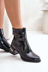 Bottines élégantes en cuir verni pour femme - Noir