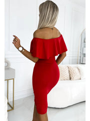 Βραδινό Pencil φόρεμα με βολάν – Κόκκινο