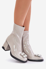 Bottines en cuir verni à boucle pour femme - Gris
