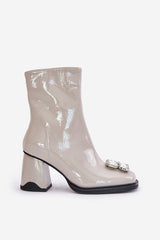 Bottines en cuir verni à boucle pour femme - Gris
