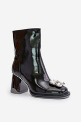 Γυναικεία Λουστρίνι Μποτάκια Με Αγκράφα - Μαύρο