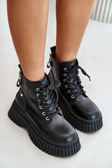 Bottines en cuir pour femme avec semelle tracteur moderne - Noir