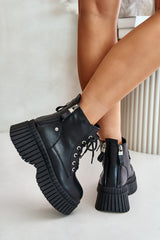 Bottines en cuir pour femme avec semelle tracteur moderne - Noir