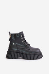 Bottines en cuir pour femme avec semelle tracteur moderne - Noir
