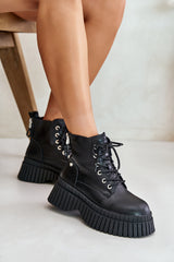 Bottines en cuir pour femme avec semelle tracteur moderne - Noir