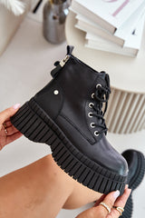 Bottines en cuir pour femme avec semelle tracteur moderne - Noir