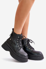 Bottines en cuir pour femme avec semelle tracteur moderne - Noir