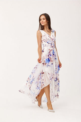 Κοκτέιλ Maxi Φόρεμα Σε Όμορφα Φλοράλ Σχέδια Λευκό