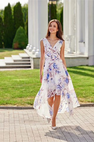 Κοκτέιλ Maxi Φόρεμα Σε Όμορφα Φλοράλ Σχέδια Λευκό