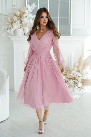 Βραδινό Φόρεμα Με Ελαφρώς Φουντωτή Φούστα Σε Βρώμικο Ροζ