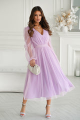 Evening Dress With Slightly Ruffled Skirt In Lilac