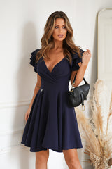 Cocktail Dress With Beautiful Ruffled Sleeves In Navy Blue