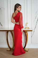 Dress With Sequins &amp; One Shoulder In Red