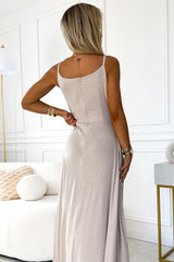 Maxi Dress With Straps In Beige With Glitter