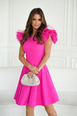 Cocktail Dress With Impressive Sleeves In Fuchsia