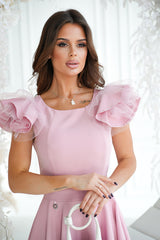 Cocktail dress with impressive sleeves in dirty pink