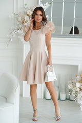 Cocktail Dress With Impressive Sleeves In Beige