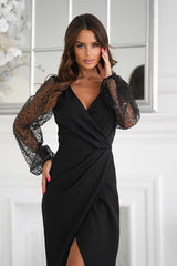 Black Evening Dress With Sequins On The Sleeves