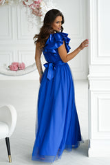 Long Dress With Satin Ruffles - Royal Blue