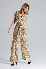 Full Body Beige Jumpsuit With Patterns