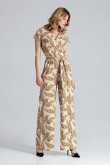 Full Body Beige Jumpsuit With Patterns