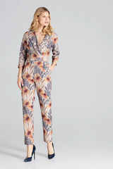 Women's Jumpsuit With Pleats &amp; Pattern In Beige